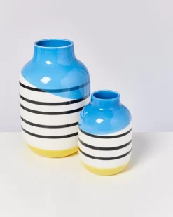 Nuno Vase M Schwarz-Weis Gestreift Mit Blau^Motel a Miio